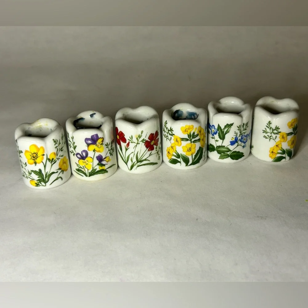 6 Mini Floral Ceramic Candle Candlestick Holders By Funny Design West‎ Germany